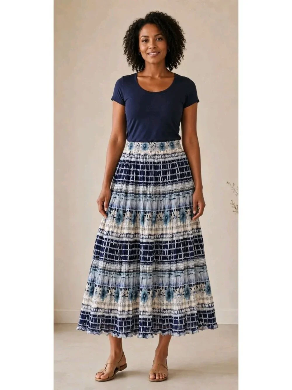 Vtg St Johns Bay Midi Skirt Floral Pull On Lightweight Church School Size M